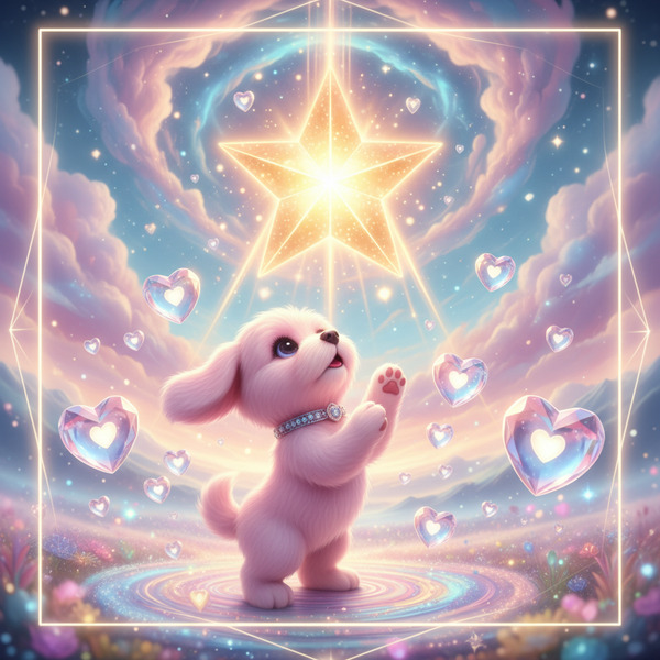 Star of Infinite Wishes
!nb A cute pink dog reaching toward a colossal celestial star descending fr…
