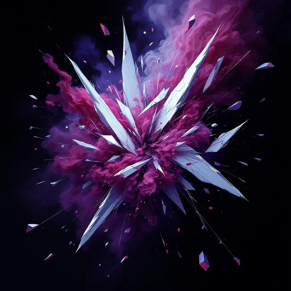 Abstract NFT art, Item #001 — "Fractured Fang." A chaotic yet elegant explosion of jagged white sha…