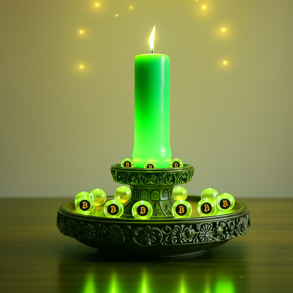 !edit put little bitcoin logos inside the marbles, give the candle a subtle green glow