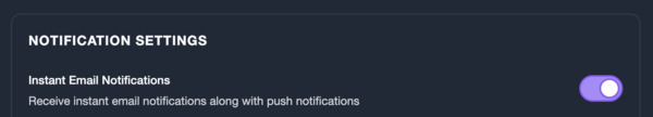 top right avatar > Settings > Instant Email Notifications