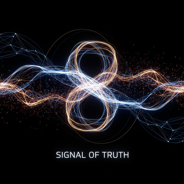 8️⃣ Signal of Truth
Waves of light traveling across a dark environment, filtering false signals and a…