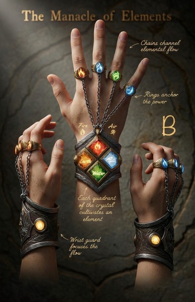 B. Manacle of Seasons - allows you to conjure projectiles of the four basic elements.