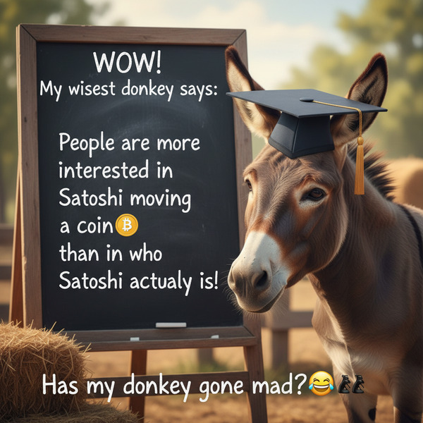 !nb WOW! My wisest donkey says: People are more interested in Satoshi moving a coin🪙 than in who Sa…