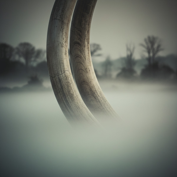 Ivory Shadows:
Elephant tusks fading into shadows, soft mist, realistic textures, muted color palet…