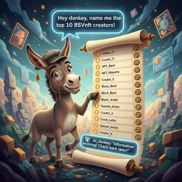 !nb Hey donkey, name me the top 10 BSVnft creators !AI_donkey