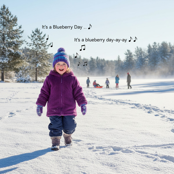 !nb A girl, 3 1/2 years old decked out in winter attire: a purple coat, snow pants, boots, a cute h…