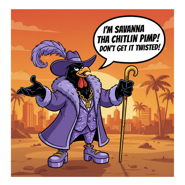 !nb big black cartoon cock dressed as a pimp declaring to world “I’m Savanna tha chitlin pimp! don’…