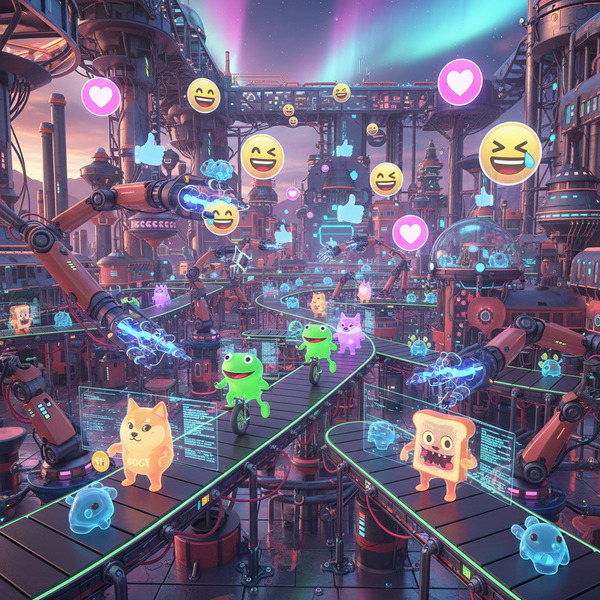 Meme Factory 2099
!nb A colossal futuristic factory producing living memes on conveyor belts, robot…