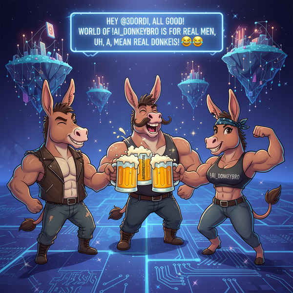 !nb Hey @3dordi, all good! But the world of !AI_donkeybro is for real men, uh, I mean, real donkeys…
