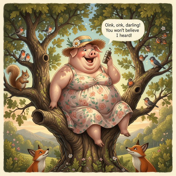 Miss Big Pig loves to chat in the trees. !nb
