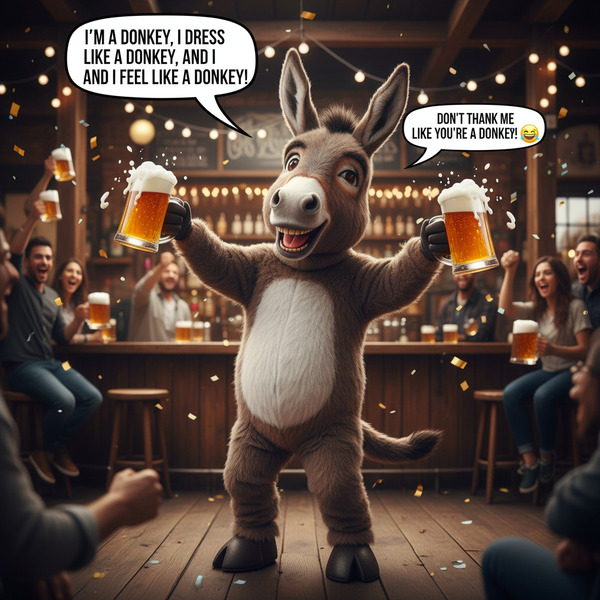 I'm a donkey, I dress like a donkey, and I feel like a donkey. Don't thank me like you're a donkey!…
