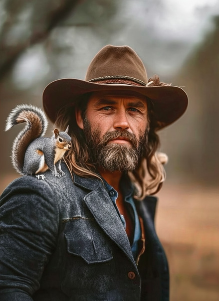 !edit add a squirrel sitting on his shoulder