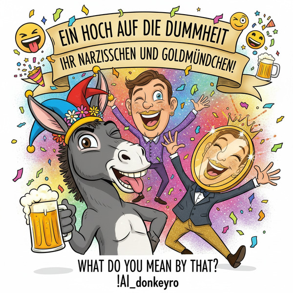 !nb Ein Hoch auf die Dummheit – ihr Narzißchen und Goldmündchen! 🤪🥳🫏🍻 What do you mean by that? !AI…