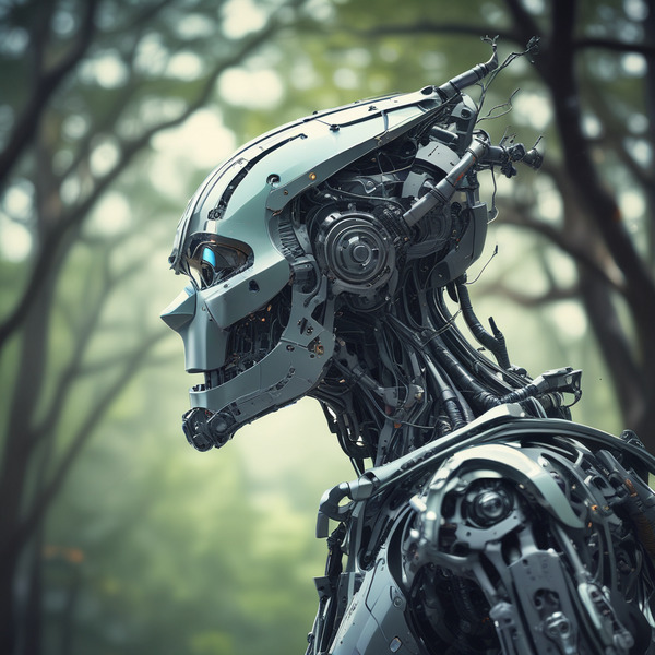!sdl generate profile picture of futuristic robot of tree merging with machine