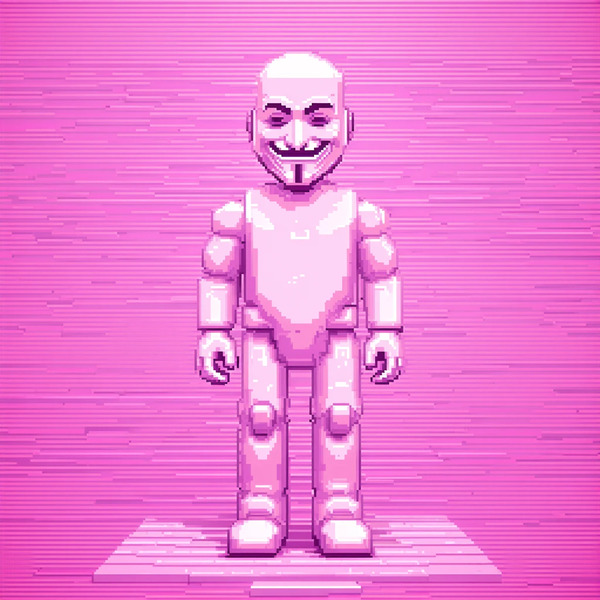7. The Vanishing Creator
3D minimalist voxel statue partially fading into pixels, faceless and anon…
