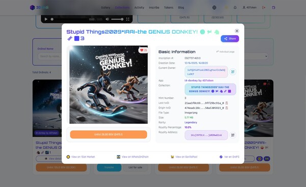 Stupid Things2009*IAAI-the GENIUS DONKEY! 🤪🫏🐴🧬🌌
[[bsv nft]] [[treechat marketplace]]   
#3 🤪🫏🐴🧬🌌
ht…