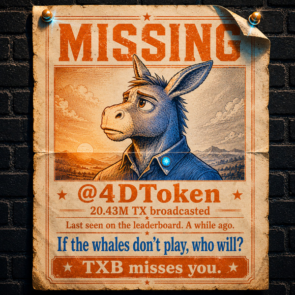 [[TXBLASTER]]
Hey @4DToken — where you at? 🫏

The leaderboard's not the same.

If the BSV whales do…