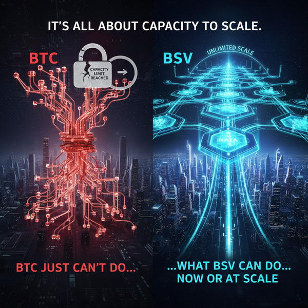 It’s all about capacity to scale.   BTC just cant do what BSV can do … now OR at scale. !nb