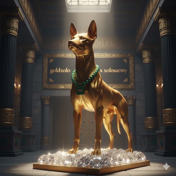 🐕✨ GOLDXOLO — Guardian of the Lineage
GoldXolo es una escultura digital que honra al Xoloitzcuintle…
