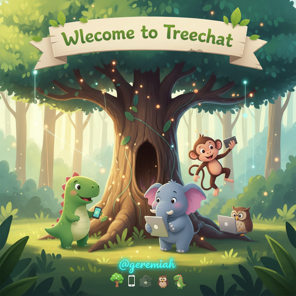 Wlecome to Treechat @geremiah 🌳📱🦖🐘🐒🦉!nb