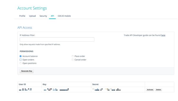 Activate the newly created key. (Make sure to copy key and secret first. You will need a TFA config…