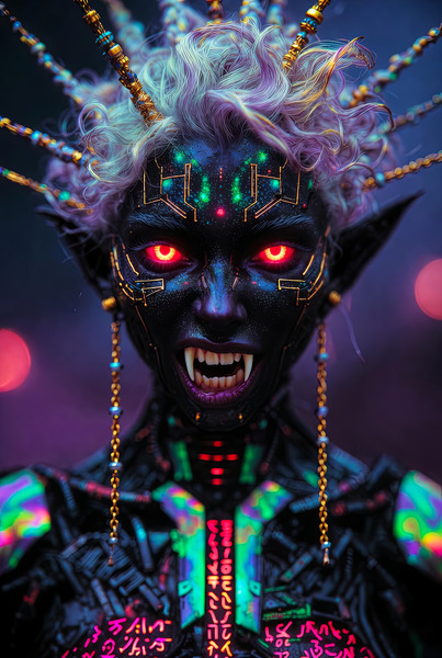 "Portrait of Zarael", Neon Succubus of the Chrome Abyss 💗 from my #VOiDViXEnS series for VOiD VOiCe…