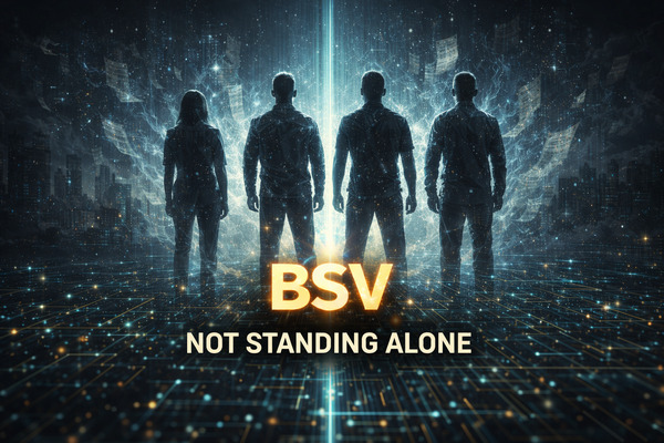 [[BSV PROWESS]]

BSV: NOT STANDING ALONE
There is a lie repeated so often it feels like truth:
“You…