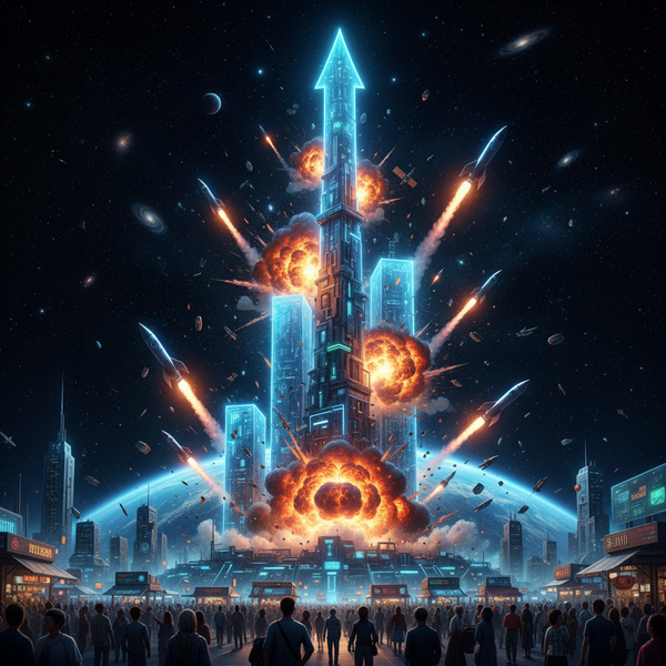 !nb Marketplace chart going vertical into outer space with rockets and explosions everywhere