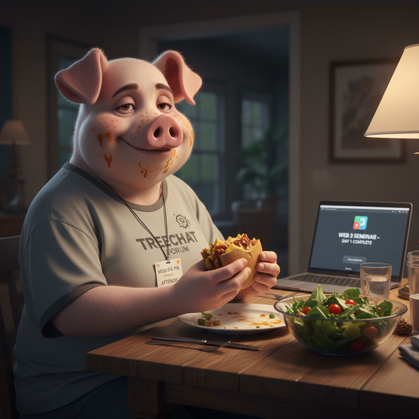 Miss Big Pig is having a nice sloppy joe with salad for dinner. She had a long day and feels worn o…