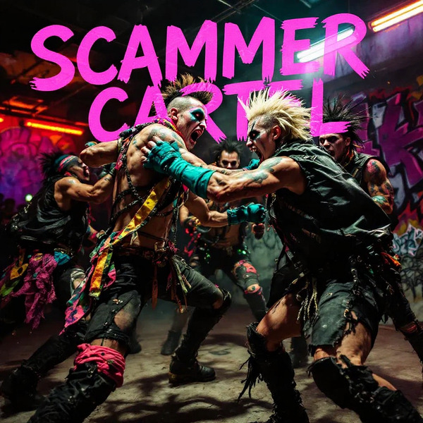 !edit_flux add text "Scammer Cartel" in a pink neo punk style