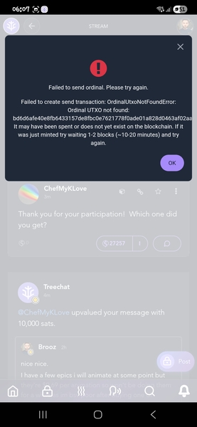 @metamitya I get this error when trying to send it back to 1sat despite it being in my treewallet f…