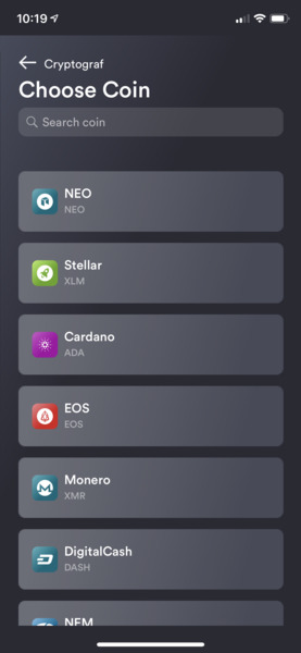 Select the coin you want to add. Search to find your coin quicker.