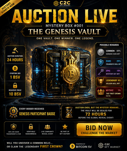 🎁 AUCTION LIVE: 
MYSTERY BOX #001 — 
THE GENESIS VAULT 👑
The first Mystery Box in the history of C2…