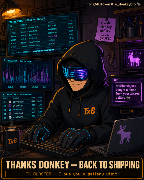 Hey @4DToken 
Massive thanks for picking up a piece from the TX Blaster gallery
I'm head-down on TX…