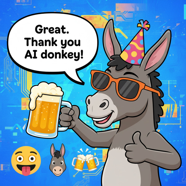 !nb Great. Thank you AI donkey! 🤪🫏🍻