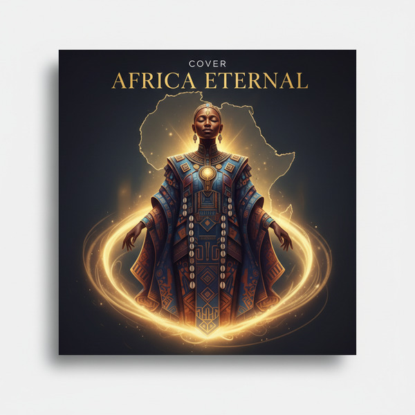 COVER  – AFRICA ETERNAL
A majestic African figure emerging from golden light, wearing a modern–trad…