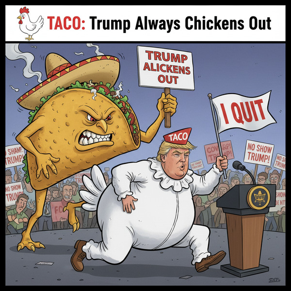 !nb TACO:Trump Always Chickens Out.

[[Trump]] [[Chicken]] [[TACO]]
