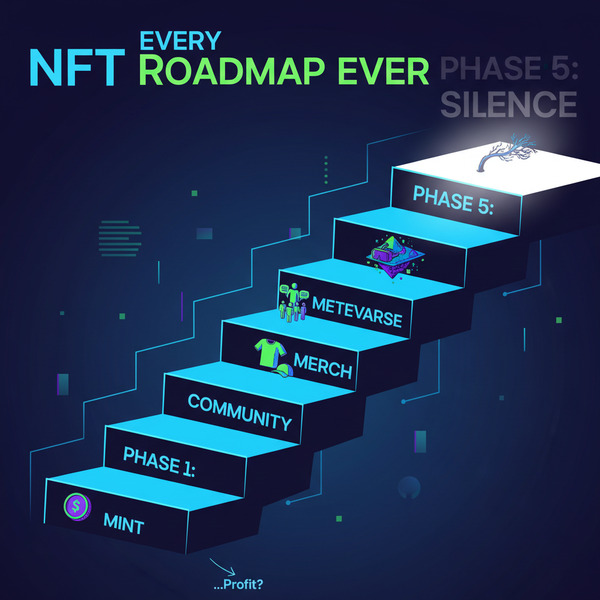 !nb “Every NFT Roadmap Ever”
Roadmap staircase meme:
Phase 1: Mint
Phase 2: Community
Phase 3: Merc…