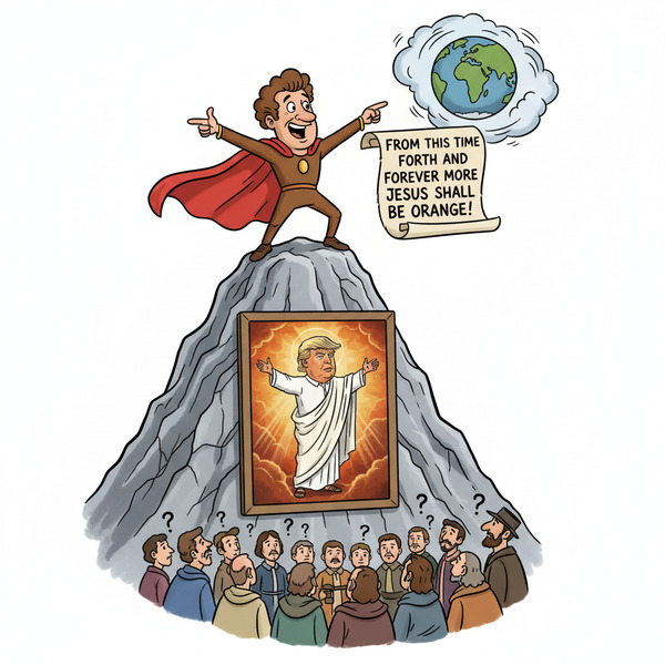 !nb cartoon man stands up to proclaim to the world that “from this time forth and forever more Jesu…