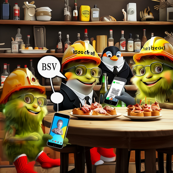 !edit Let the front friend with the cellphone pay the bill to the penguin waiter using the Treechat…