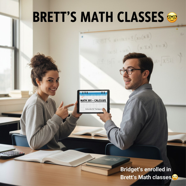 Bridget’s enrolled in Brett’s Math classes 🤓 !nb