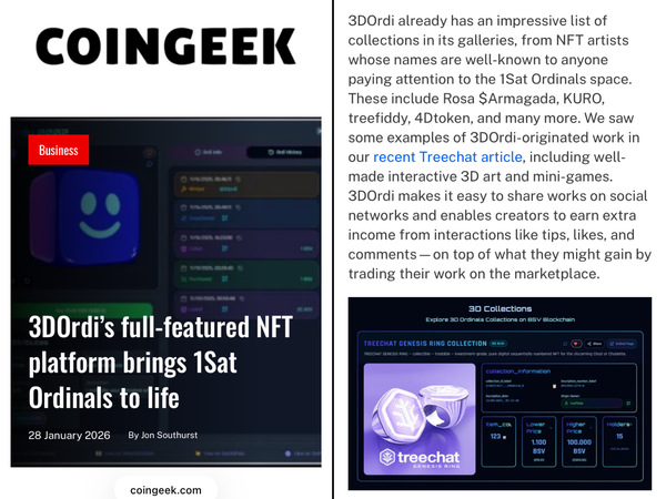3D Oidi wasn't mentioned in the recent CoinGeek article, but I'm sure Dordy is happy that he's fina…