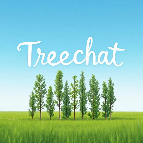 !flux11 A field with trees and in the sky is written text: "Treechat"