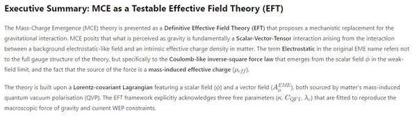 Check out my theory on an alternative to Gravity.

https://mce-theory.vercel.app/all

You can run s…