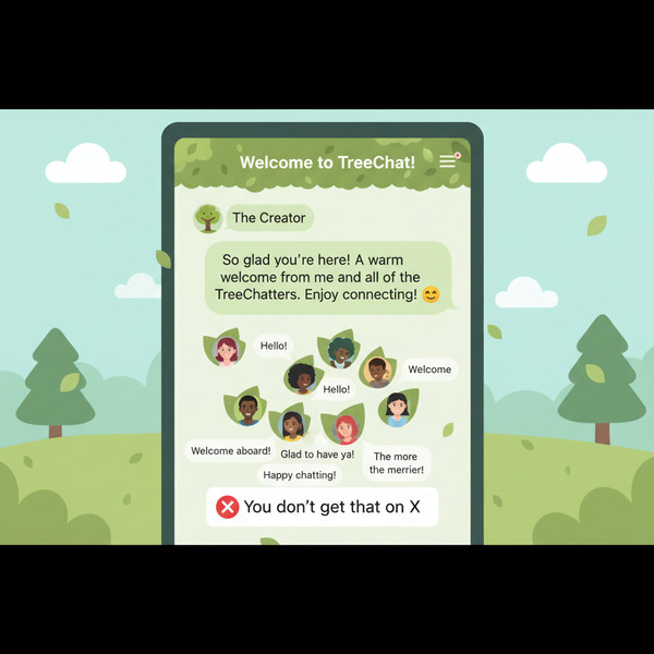 Love it how everyone gets a welcome message from the creator and fellow TreeChaters.

You don't get…