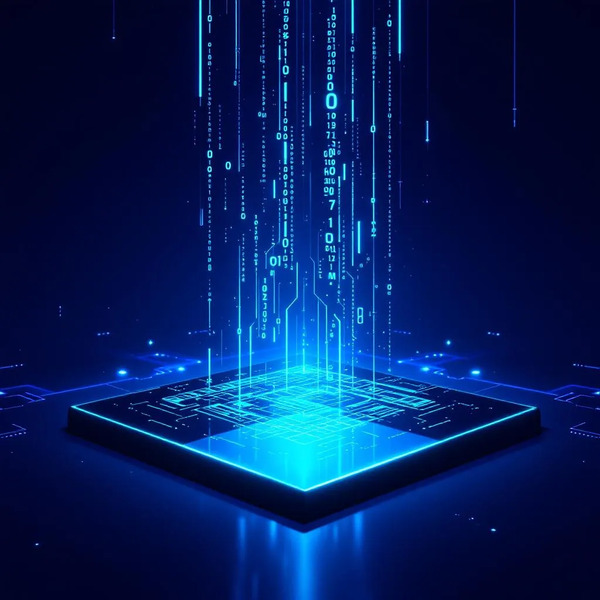 4️⃣ Echoes of Code
Streams of glowing code flowing toward a central mirror, splitting into two differ…