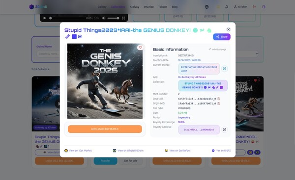 Stupid Things2009*IAAI-the GENIUS DONKEY! 🤪🫏🐴🧬🌌
[[bsv nft]] [[treechat marketplace]]   
#2 🤪🫏🐴🧬🌌
ht…