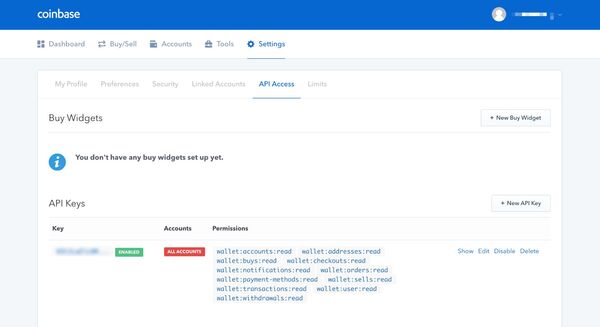 While on Settings page, select "API Access" tab