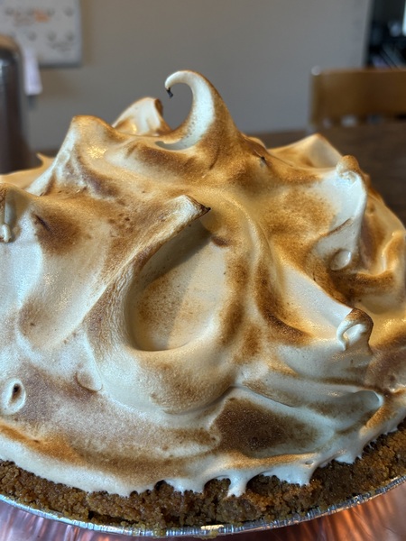 My youngest is nine!  For the birthday cake, he decided to get us to make a key lime meringue pie…
…