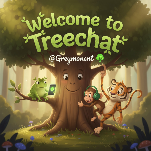 Welcome to Treechat @Greymoment 🌳📱🐸🐵🐯!nb